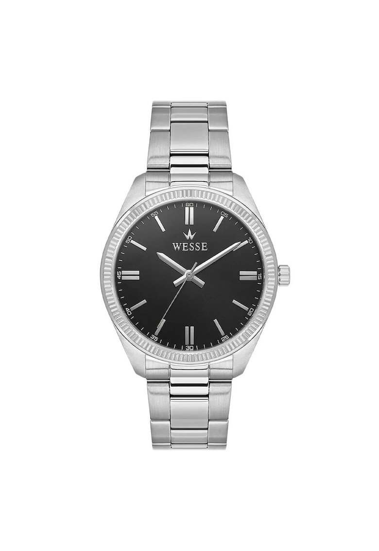 Ceas barbatesc 41 mm - carcasa din otel - curea din otel - gri metalizat - rezistent la apa 5 ATM