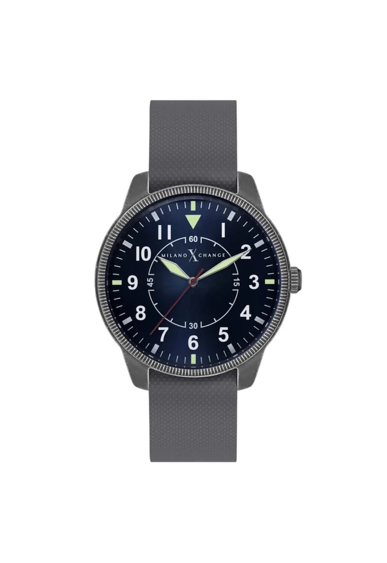 Ceas barbatesc MEX3136 44mm - curea silicon gri metalizat - mecanism quartz - rezistenta la apa 3 ATM