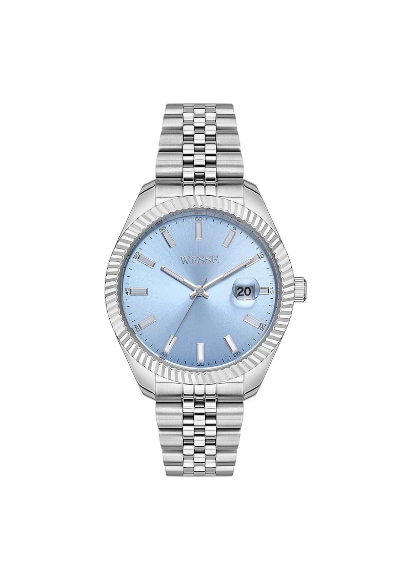 Ceas barbati WWG208207 - 43mm - curea din otel - cadran turcoaz - rezistent la apa 5 ATM - argintiu