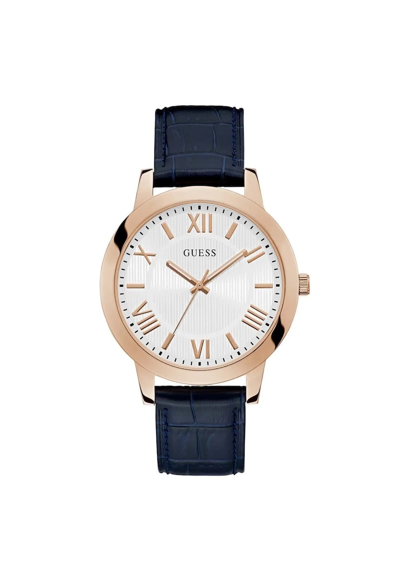 Ceas barbatesc 44 mm - curea piele ecologica - albastru marin - rezistent la apa 5 ATM