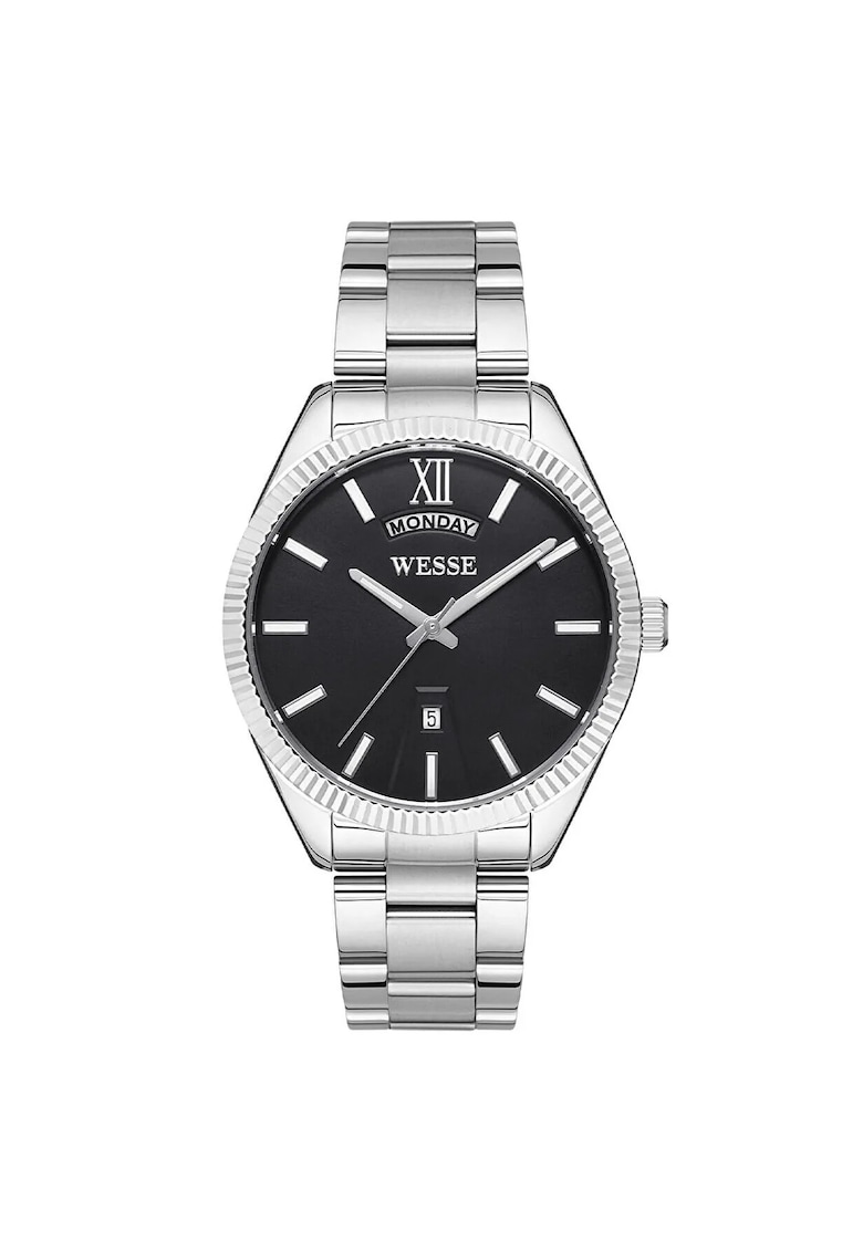 Ceas barbatesc mecanism quartz - 42x11mm - culoare gri metalizat - cadran negru - rezistent la apa 5 ATM