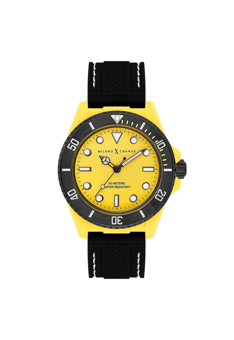 Ceas barbatesc  MXG1113 - 43 mm - curea silicon neagra - culoare galbena - rezistenta la apa 5 ATM