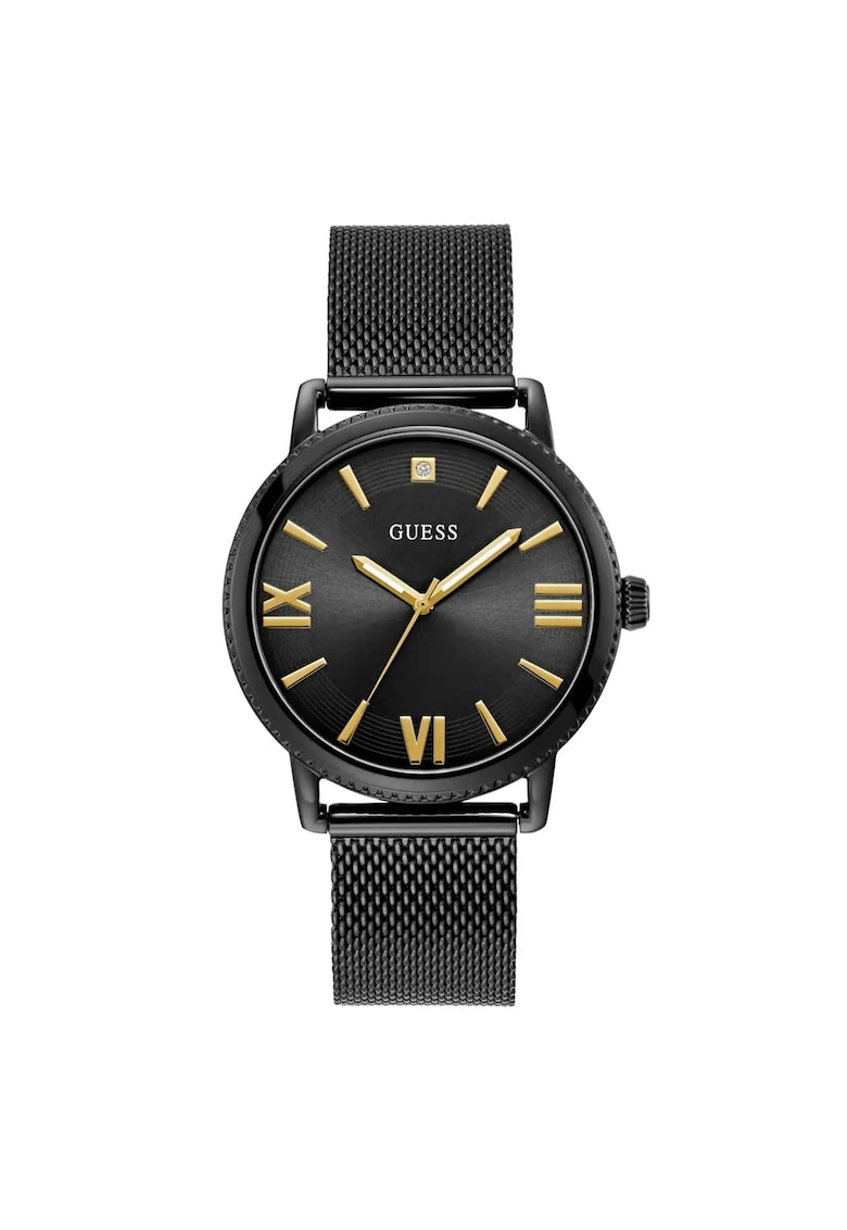 Ceas barbatesc 42 mm - curea din otel - negru - mecanism quartz - rezistenta la apa 5 ATM