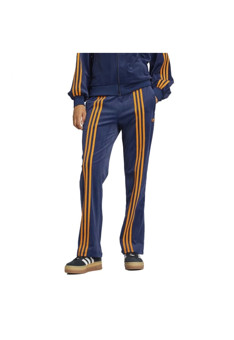 Pantaloni sport dama 70s - velur - bleumarin/galben -