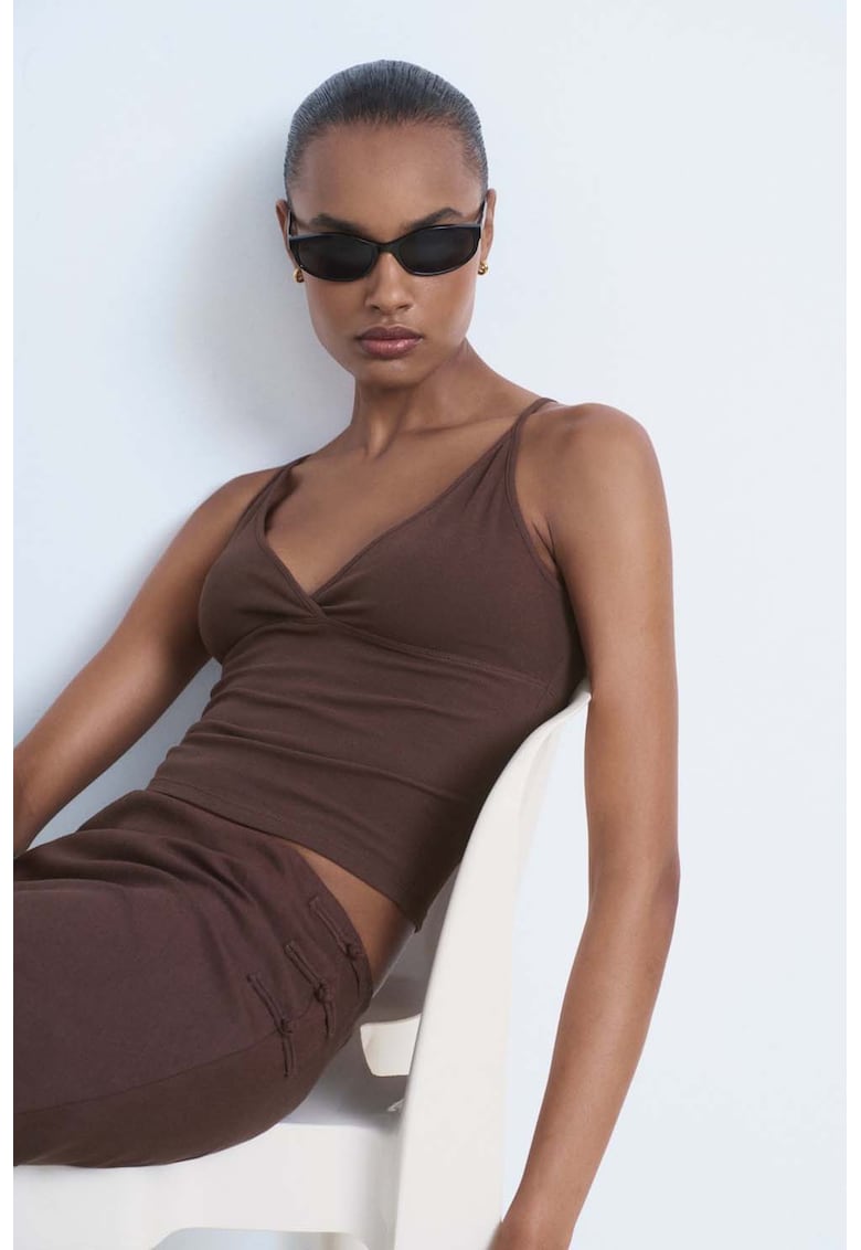 Top crop cu decolteu cache-coeur - Maro inchis