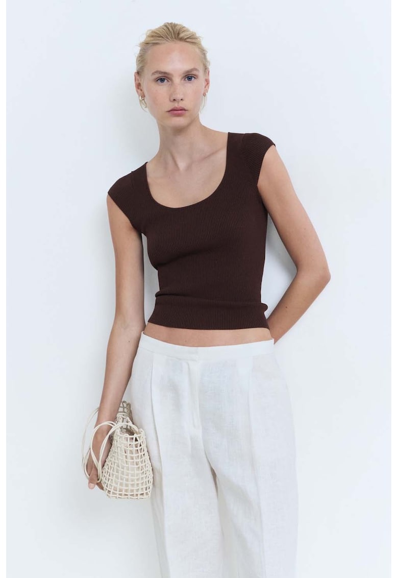 Tricou tricotat striat - Maro inchis