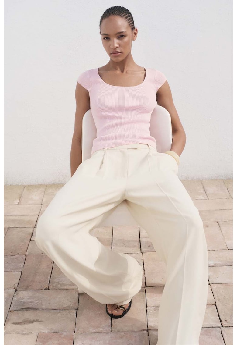 Tricou tricotat striat - Roz pal