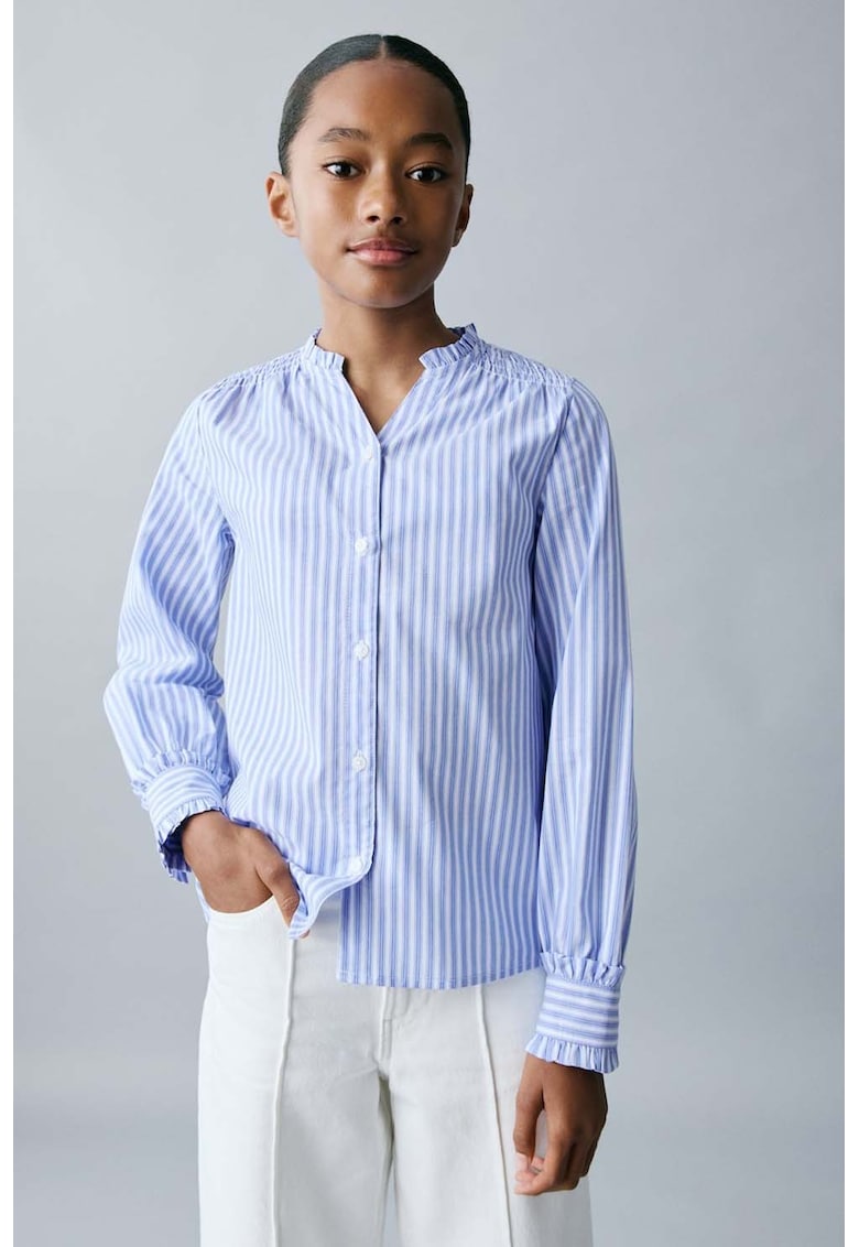 Camasa-tunica din bumbac - Alb optic/Albastru deschis