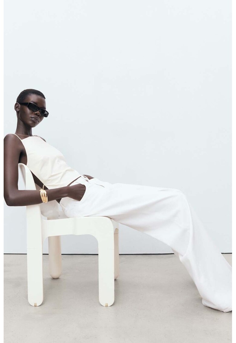 Blugi cu croiala ampla si talie inalta - Alb optic