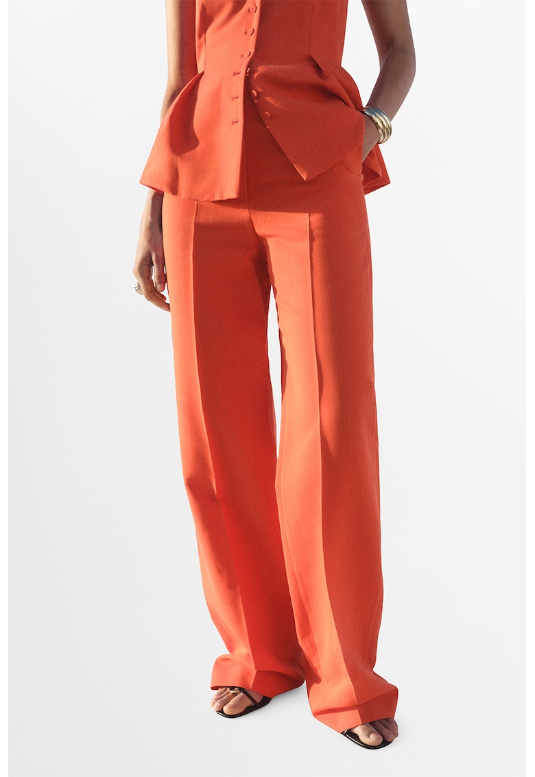 Pantaloni drepti cu talie medie - Portocaliu mandarina