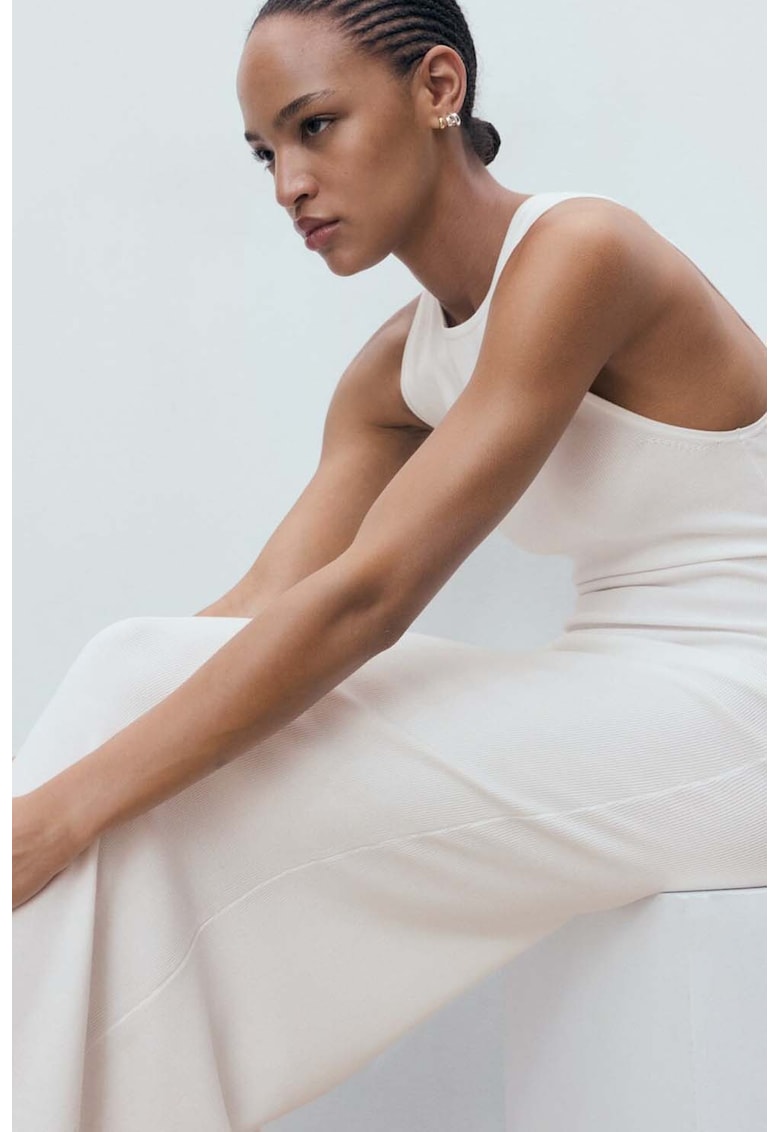 Rochie midi tricotata - Alb murdar