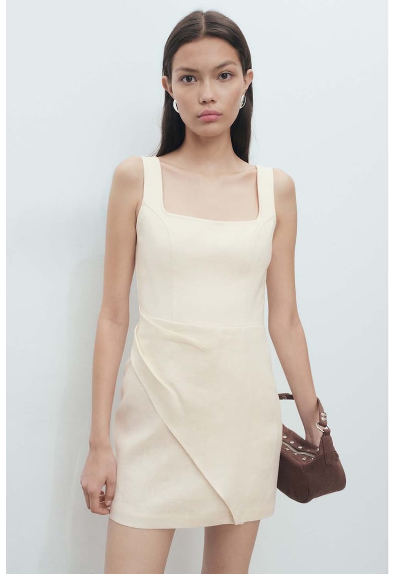 Rochie mini de in cu decolteu patrat - Alb fildes