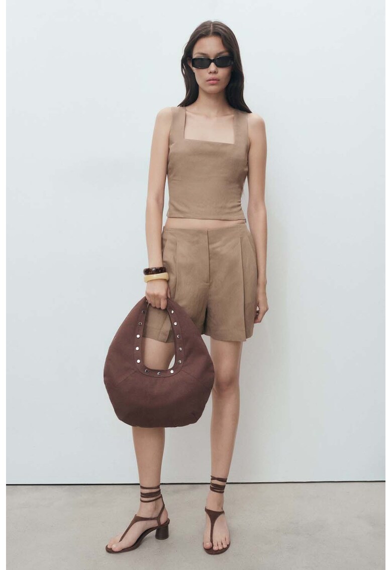 Pantaloni scurti din amestec de in - Maro deschis