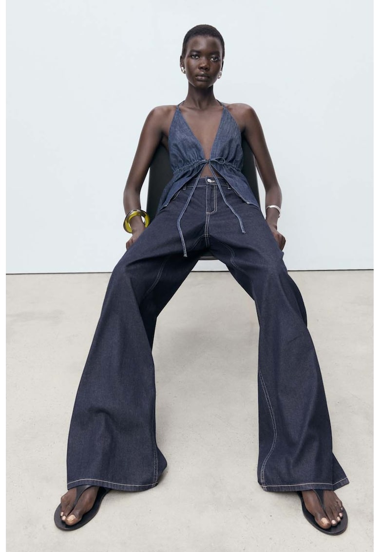 Blugi evazati cu talie medie - Albastru ultramarin