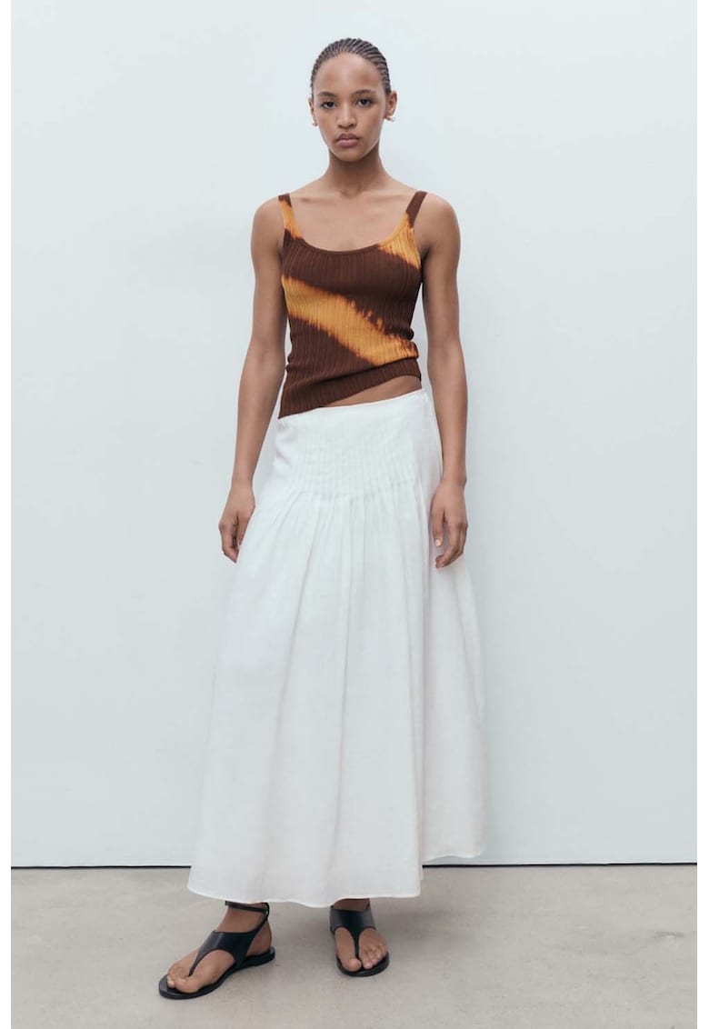 Top striat cu decolteu rotund - Maro inchis/Bej