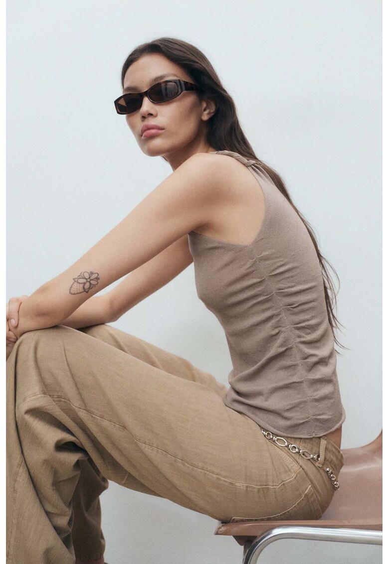 Top uni cu prinderi laterale - Maro taupe deschis