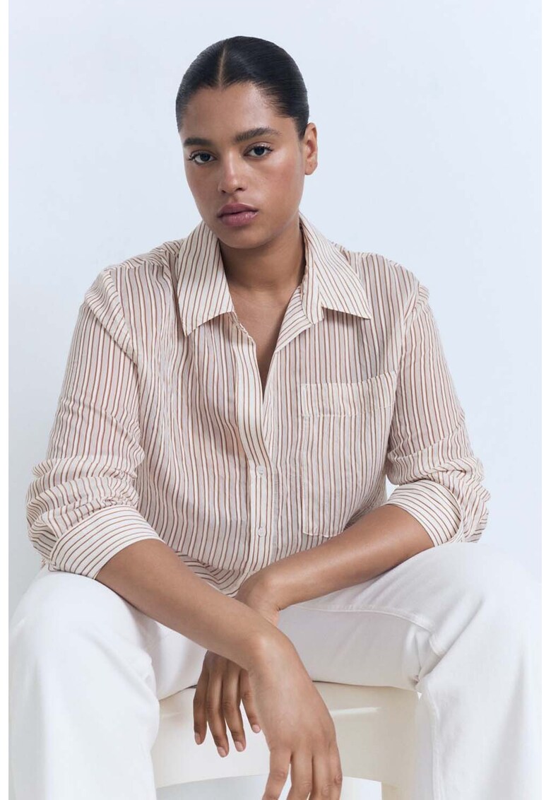 Camasa in dungi cu maneci lungi - Maro deschis/Alb murdar