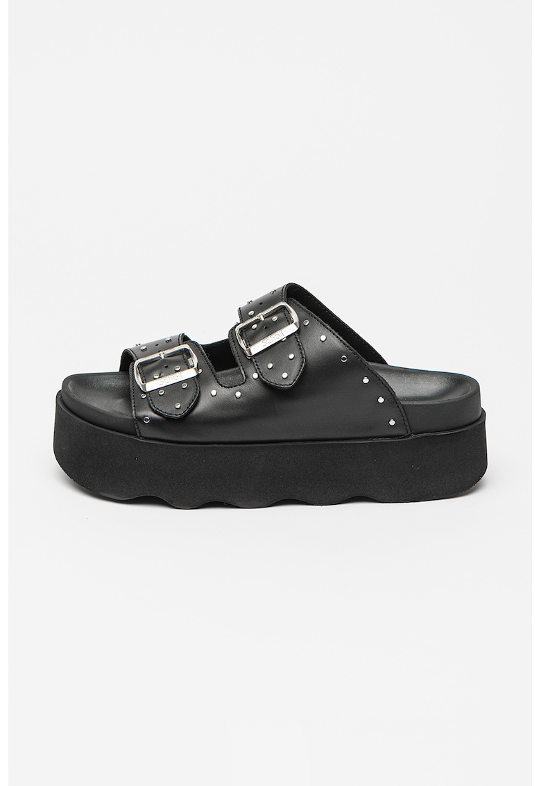 Papuci de piele Heather - Negru/Argintiu