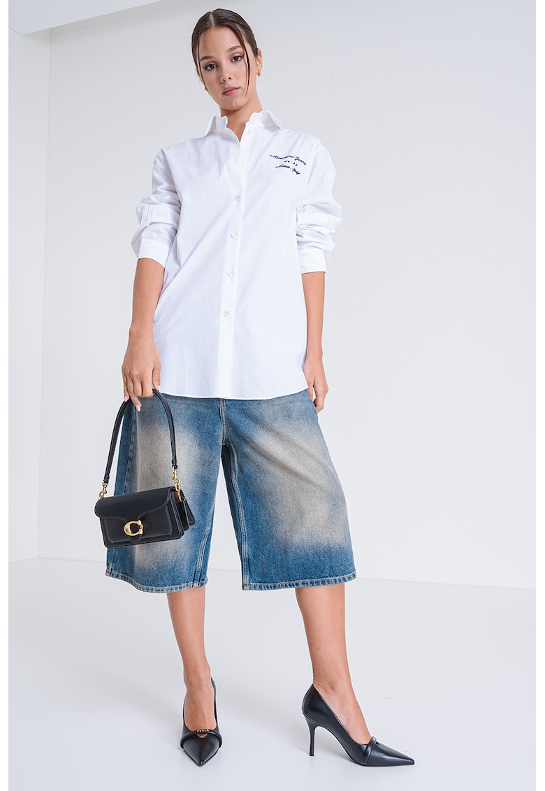 Camasa cu croiala dreapta cu logo brodat - Alb/Negru