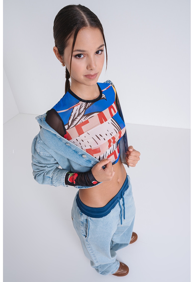 Bluza crop cu imprimeu grafic