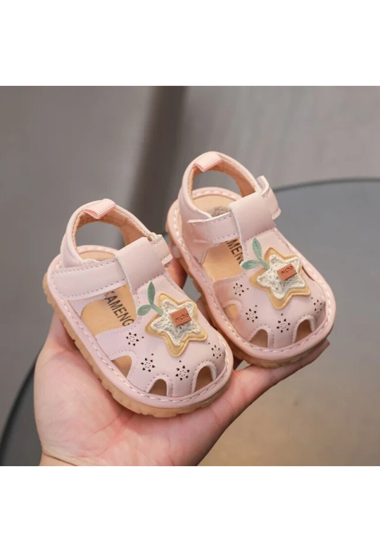 Sandale Cu Piuitoare - Model Cu Seluta Aplicata - Piele Ecologica - Velcro - Fete