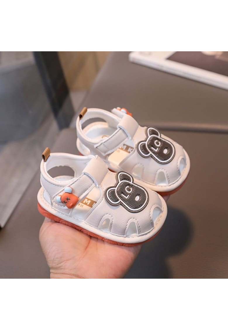 Sandale Cu Piuitoare - Model Ursulet LC - Piele Ecologica - Velcro - Baieti - Ivoire - Ivoire