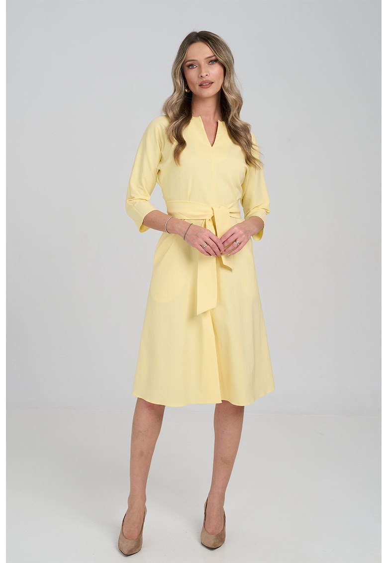 Rochie midi evazata - Galben deschis