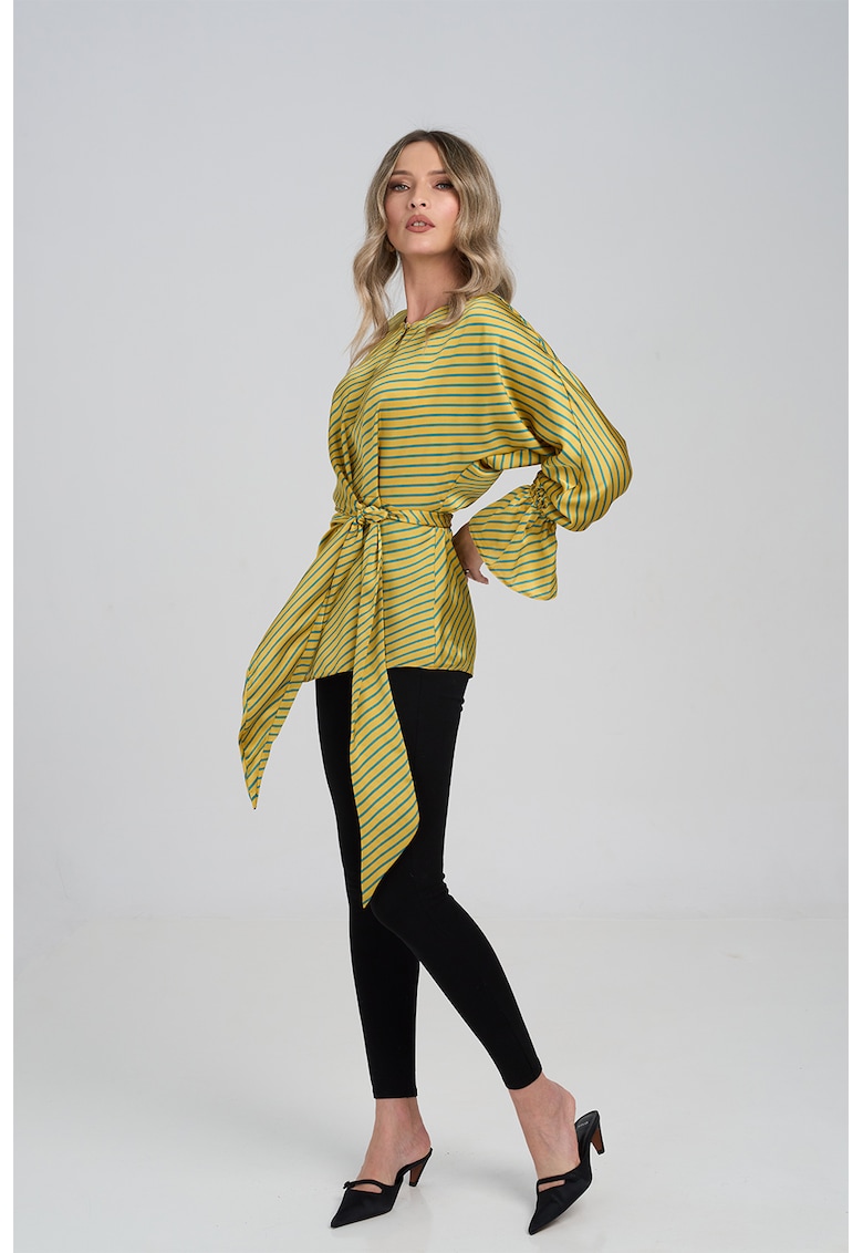 Bluza din satin cu model in dungi - Galben