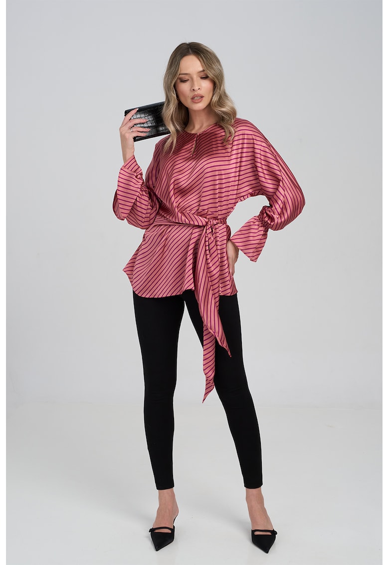 Bluza din satin cu model in dungi - Roz