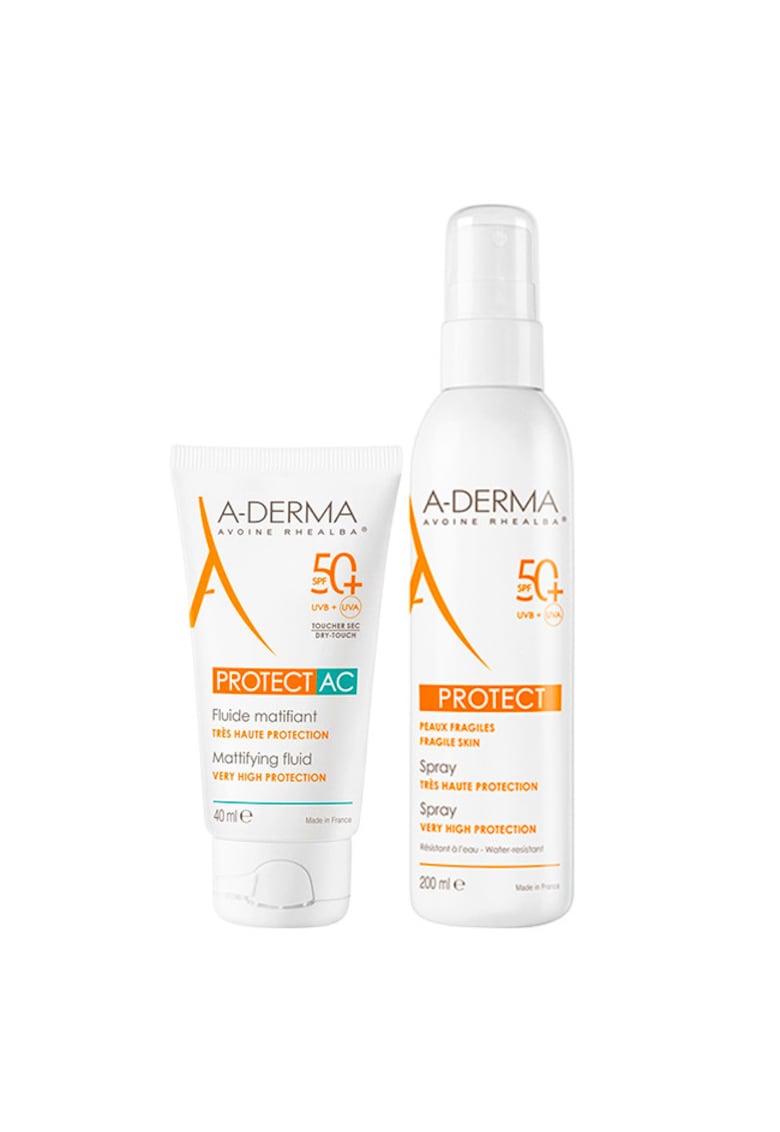Pachet  Protect – Fluid matifiant protectie solara Protect AC SPF 50+ 40 ml + Spray protectie solara Protect SPF 50+ 200 ml