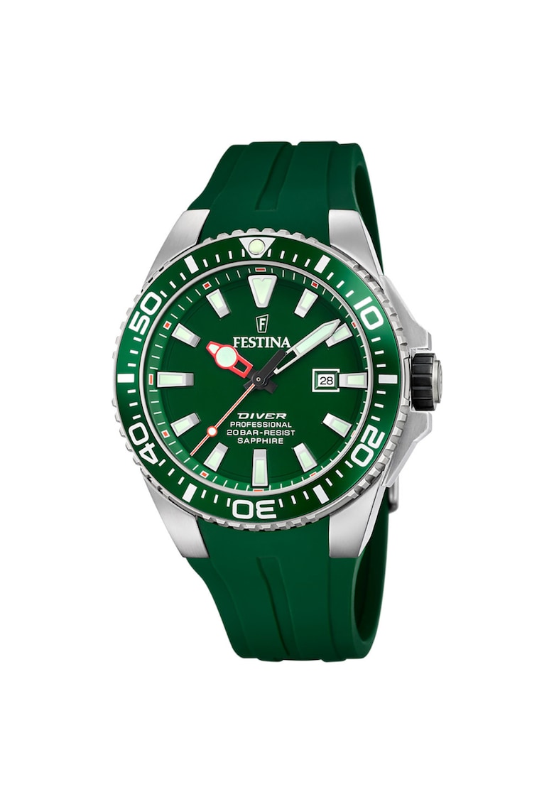 Ceas barbatesc Diver F20664/2 sportiv elegant argintiu verde 46mm