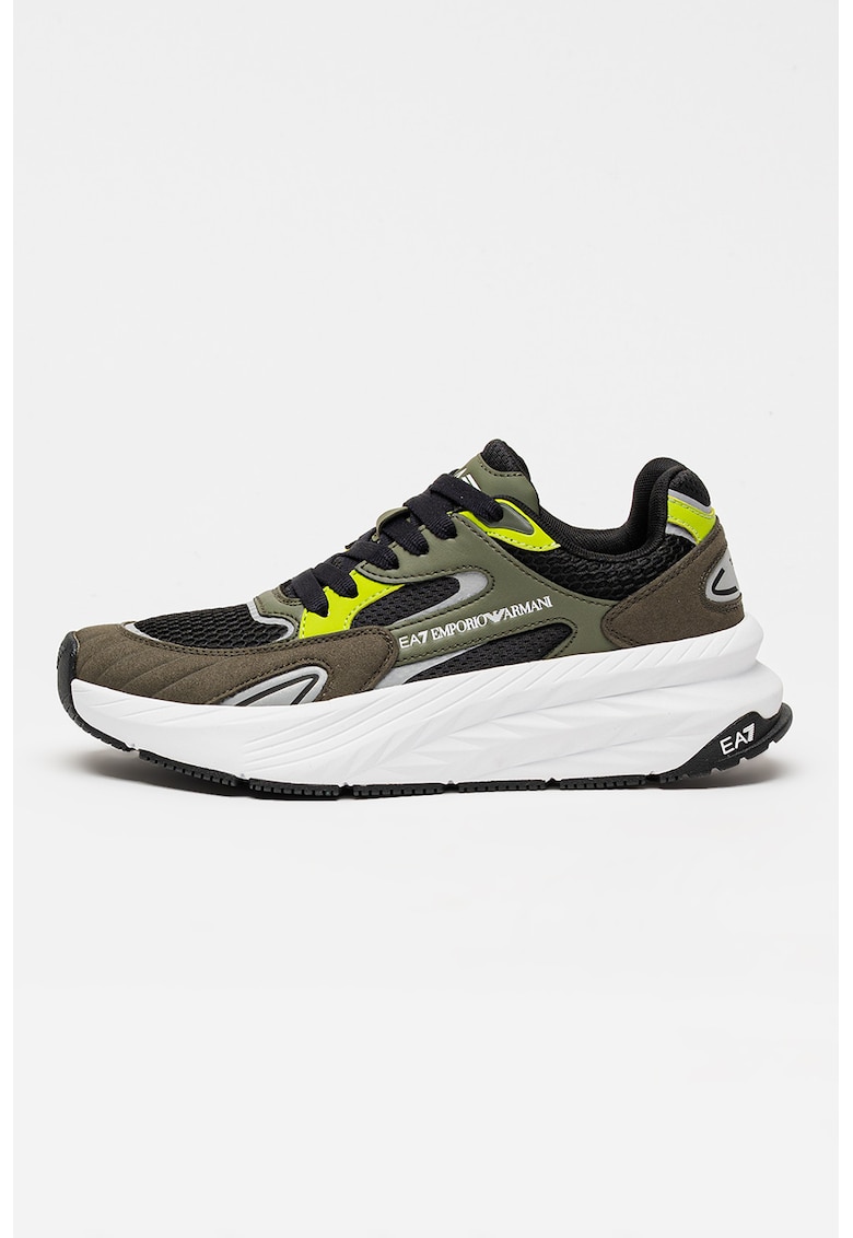 Pantofi sport low-cut cu insertii din plasa si model unisex - Negru/Verde inchis