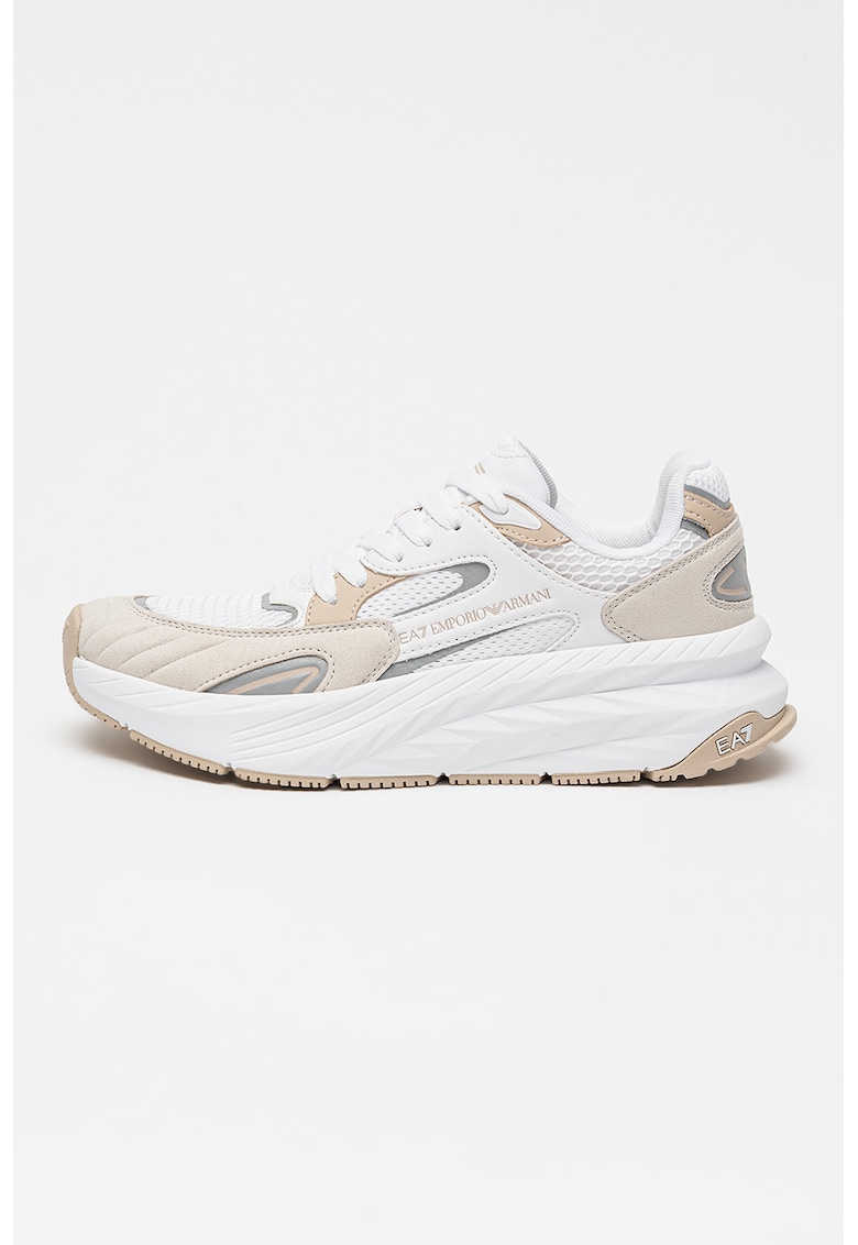 Pantofi sport low-cut cu insertii din plasa si model unisex - Alb/Bej