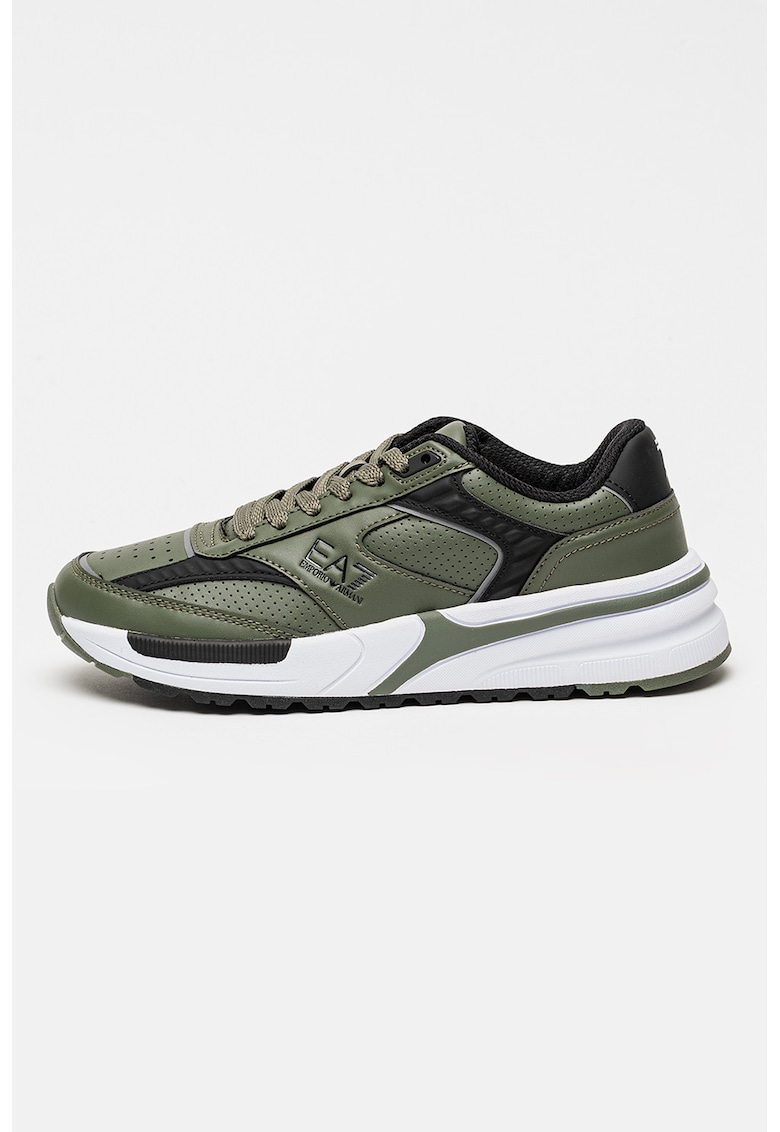 Pantofi sport din piele ecologica cu detalii logo - Verde/Negru