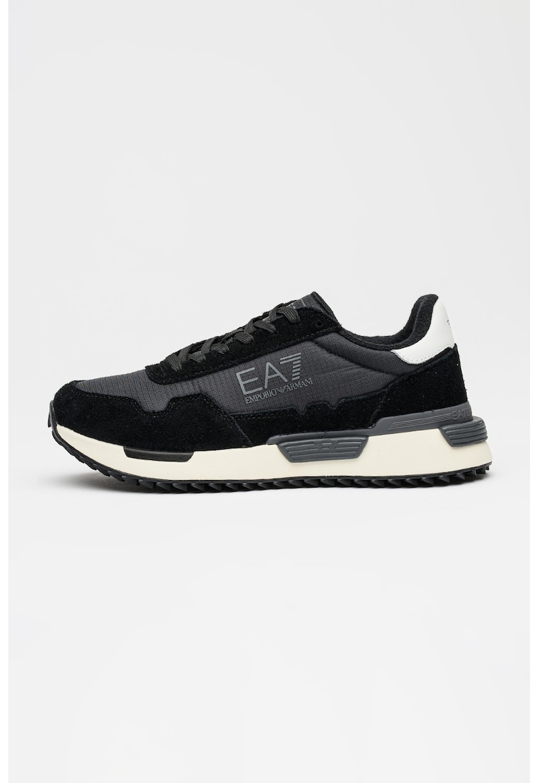 Pantofi sport din piele cu garnituri din piele intoarsa - Alb/Negru