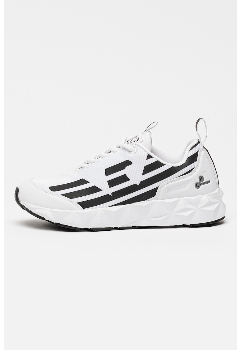 Pantofi sport din plasa cu garnituri din material sintetic si logo - Alb/Negru