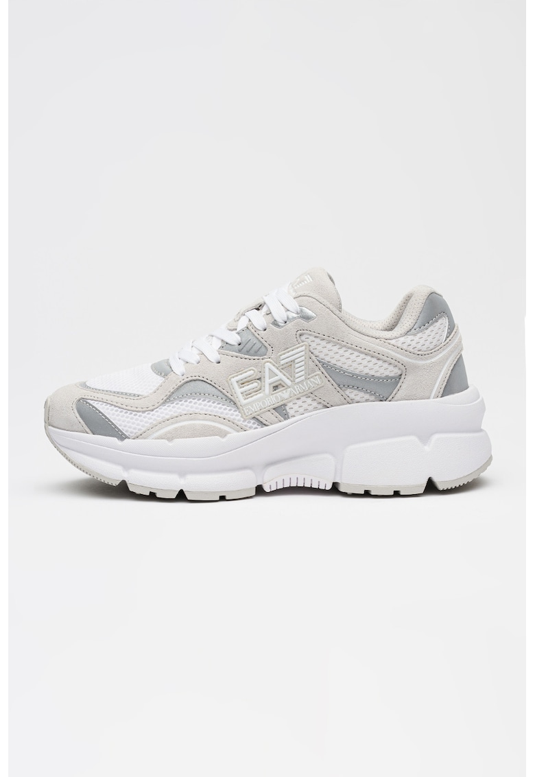 Pantofi sport cu logo si insertii de plasa - Gri deschis/Argintiu - EA7 - imagine 1