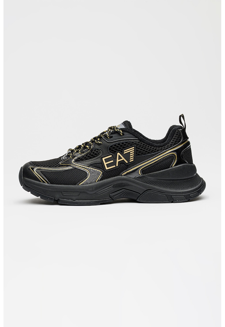 Pantofi sport cu logo si siret - Negru/Bej