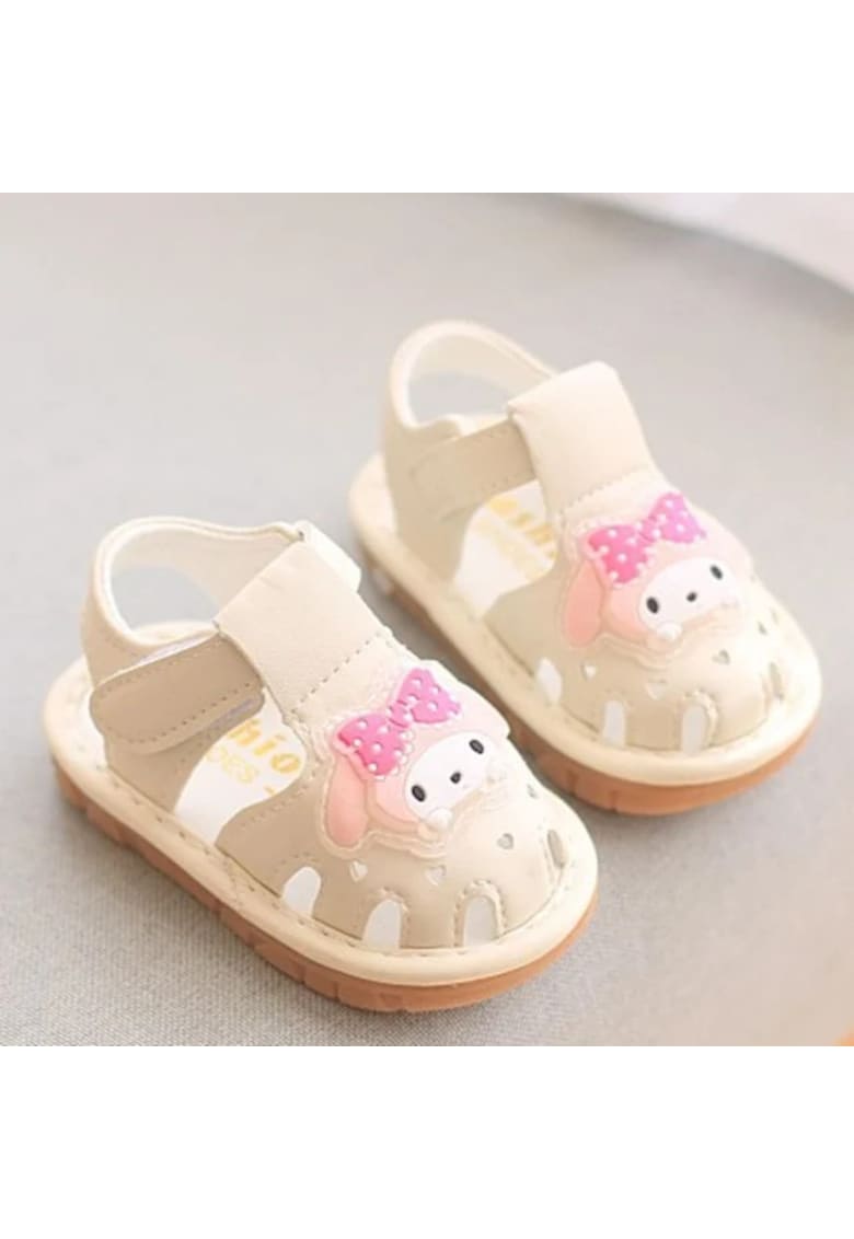 Sandale Cu Piuitoare - Model Melody - Piele Ecologica - Velcro - Fete - Ivoire - Ivoire