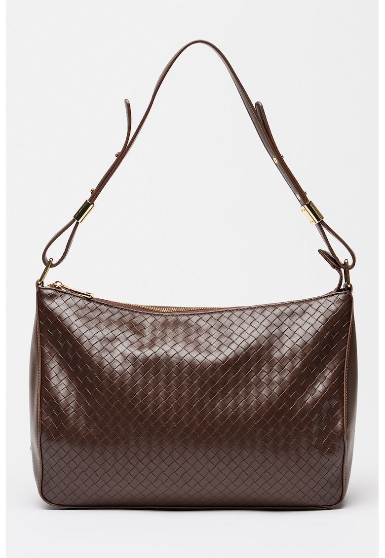 Geanta din piele ecologica cu bareta detasabila de umar si aspect texturat Bergamotto - Maro pamantiu