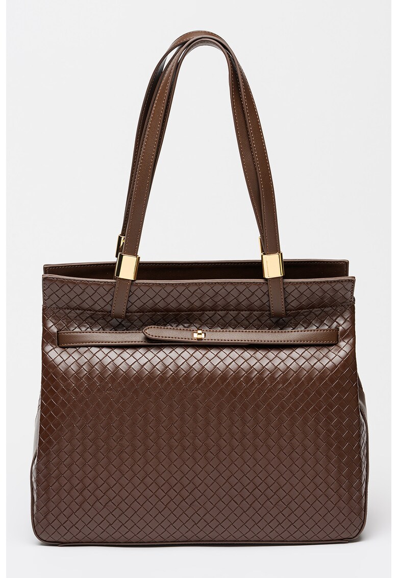 Geanta shopper din piele ecologica cu aspect texturat Bergamotto - Maro pamantiu