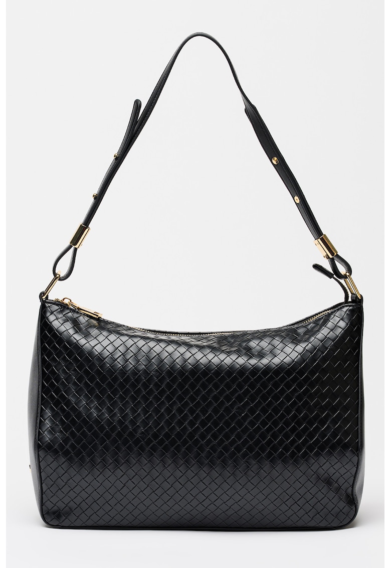 Geanta din piele ecologica cu bareta detasabila de umar si aspect texturat Bergamotto - Negru