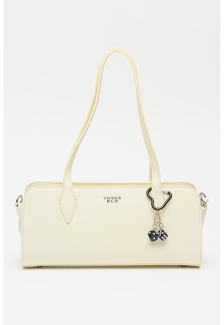 Geanta dreptunghiulara din piele ecologica cu bareta de umar Caffee - Crem