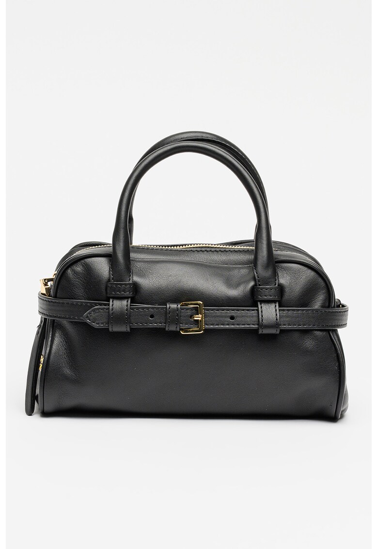 Geanta din piele cu maner si bareta aditionala Sandra - Negru