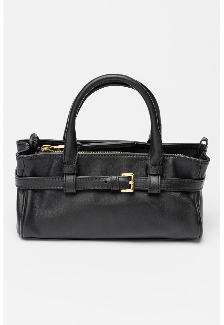 Geanta din piele cu maner si bareta aditionala Sandra - Negru