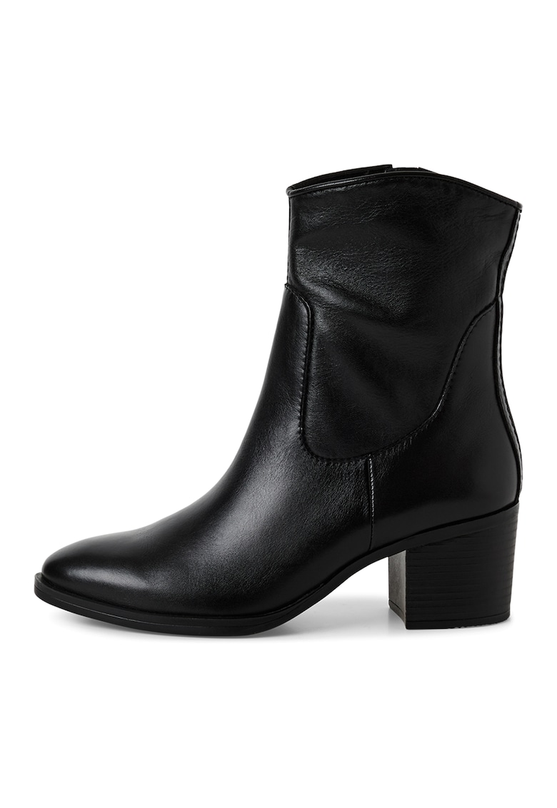 Botine de piele cu toc masiv - Negru