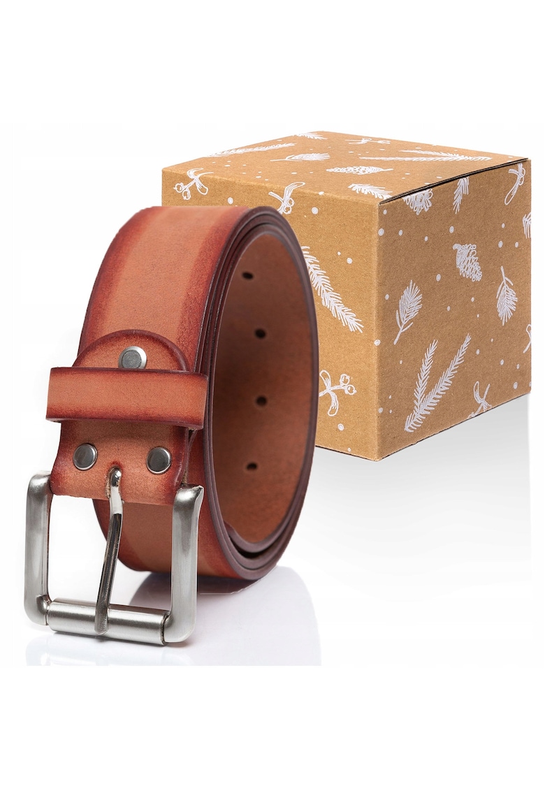 Curea Din Piele - Sopo-Tt376 - 100% Piele Naturala - Culoare: Portocalie - Latime: 4 cm - 100% Portocalie