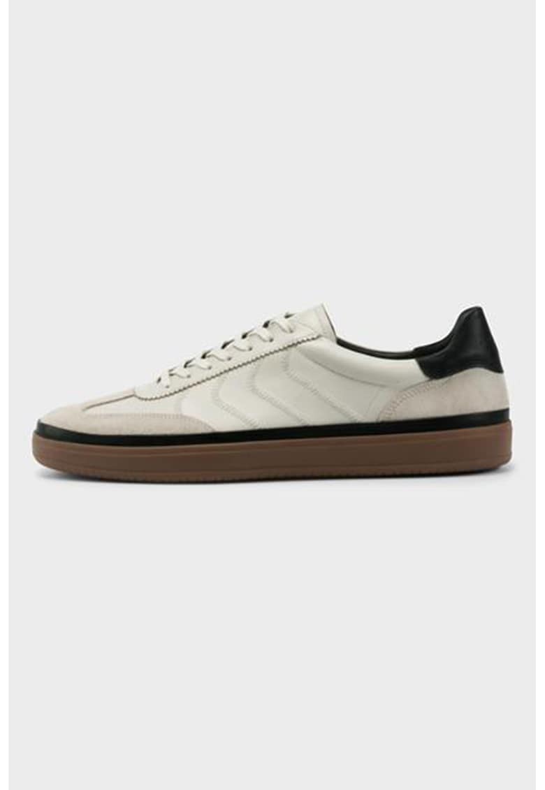 Pantofi sport cu insertii de piele intoarsa - Crem