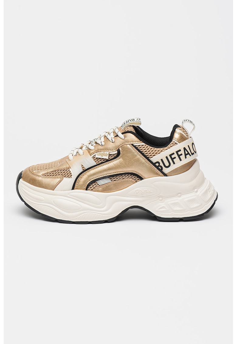 Pantofi sport din piele ecologica si plasa cu aspect stralucitor Yuno