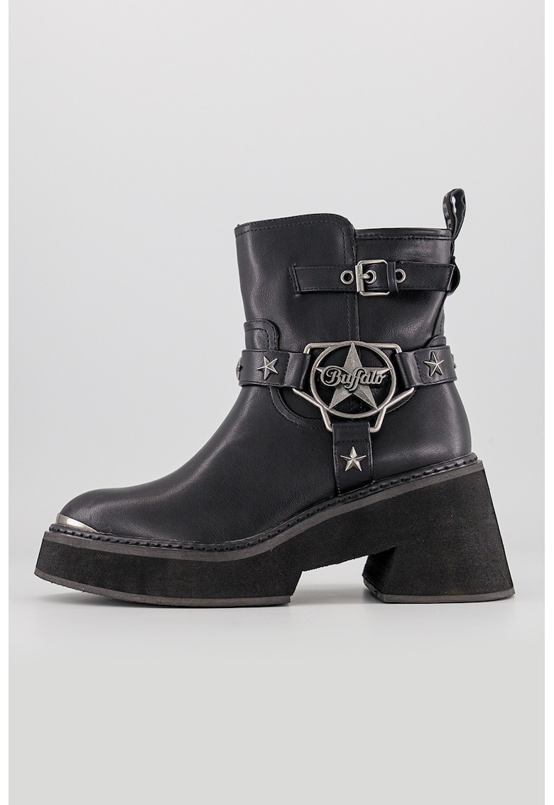 Ghete biker de piele ecologica cu toc masiv Bull Star